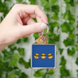 Kawaii Sun with Sunglasses Happy Emoji Faces Key Ring