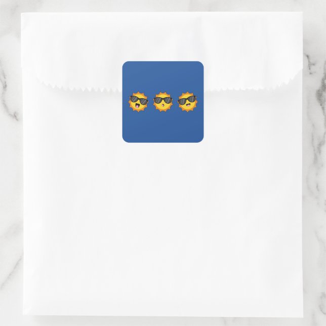 Kawaii Sun with Sunglasses Happy Emoji Faces Square Sticker (Bag)