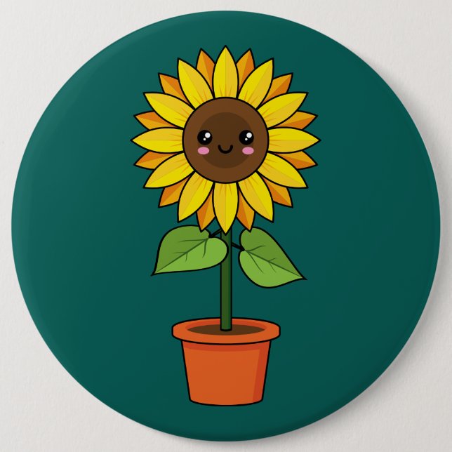 Kawaii Sunflower Plant in a Pot 6 Cm Round Badge (Front)
