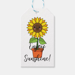 Kawaii Sunflower Plant in a Pot Add Text Gift Tags