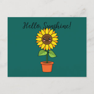 Kawaii Sunflower Plant in a Pot   Add Text Holiday Postcard