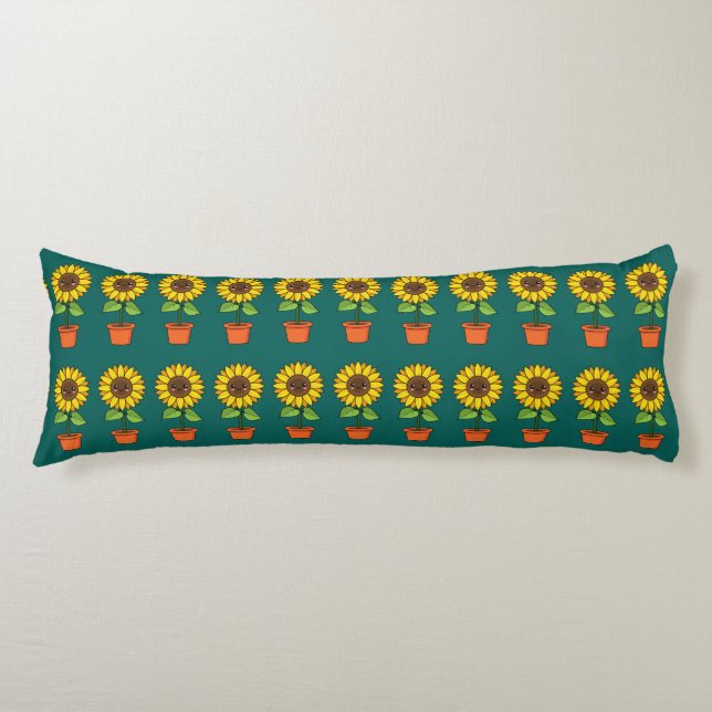 Kawaii Sunflower Plant in a Pot Body Cushion (Front)