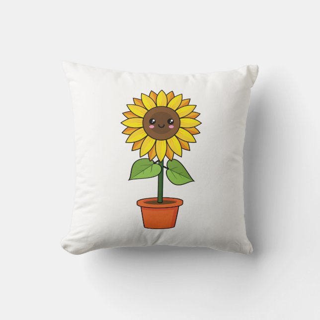 Kawaii Sunflower Plant in a Pot Cushion (Front)