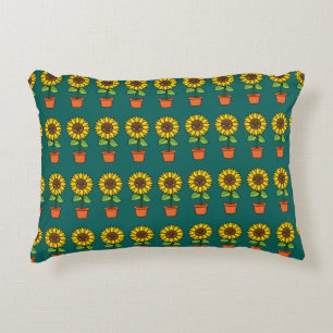 Kawaii Sunflower Plant in a Pot Decorative Cushion