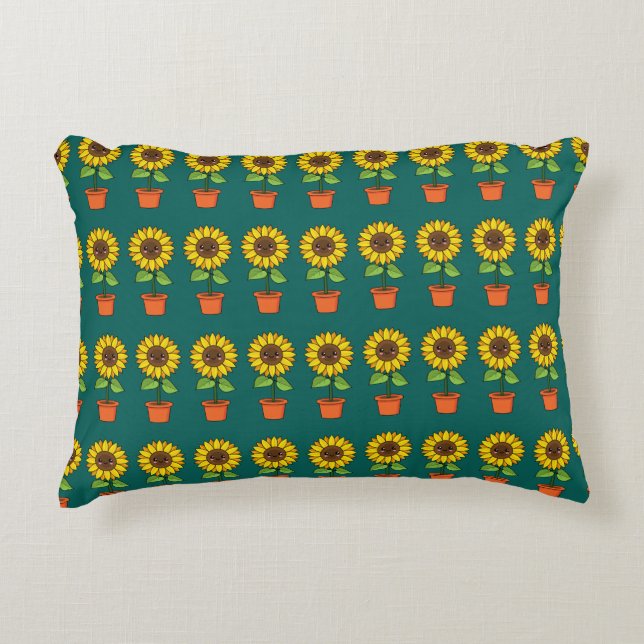 Kawaii Sunflower Plant in a Pot Decorative Cushion (Front)