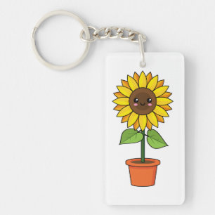 Kawaii Sunflower Plant in a Pot Key Ring