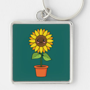 Kawaii Sunflower Plant in a Pot Key Ring