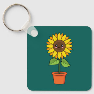 Kawaii Sunflower Plant in a Pot Key Ring