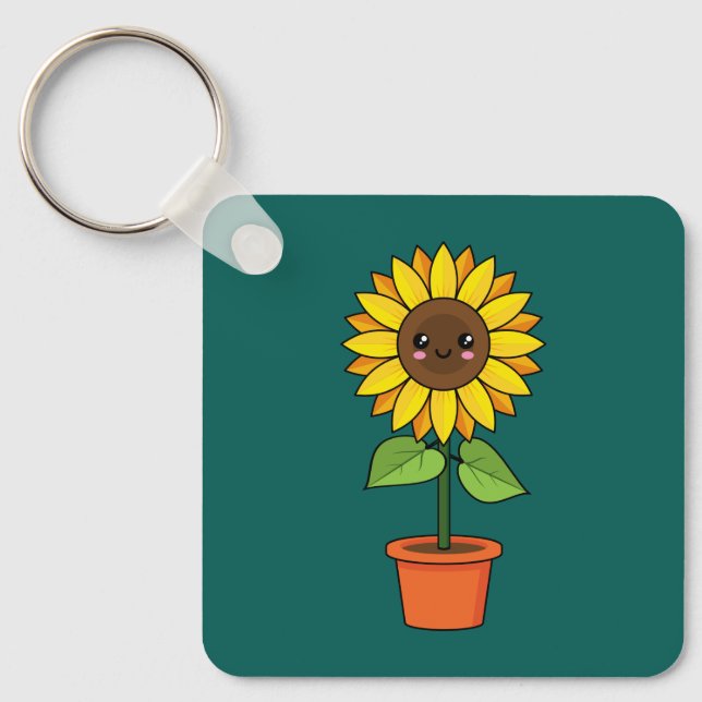 Kawaii Sunflower Plant in a Pot Key Ring (Front)