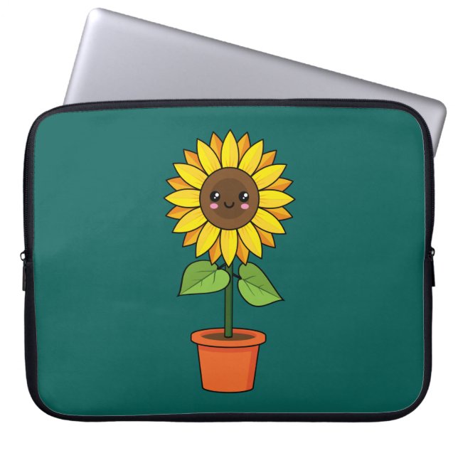 Kawaii Sunflower Plant in a Pot Laptop Sleeve (Front)