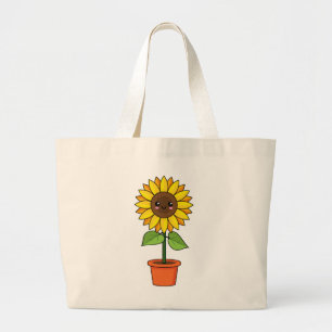 Kawaii Sunflower Plant in a Pot Large Tote Bag