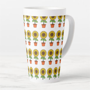 Kawaii Sunflower Plant in a Pot Latte Mug