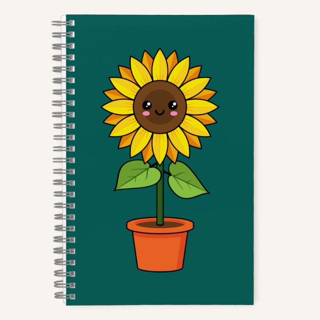Kawaii Sunflower Plant in a Pot Notebook (Front)