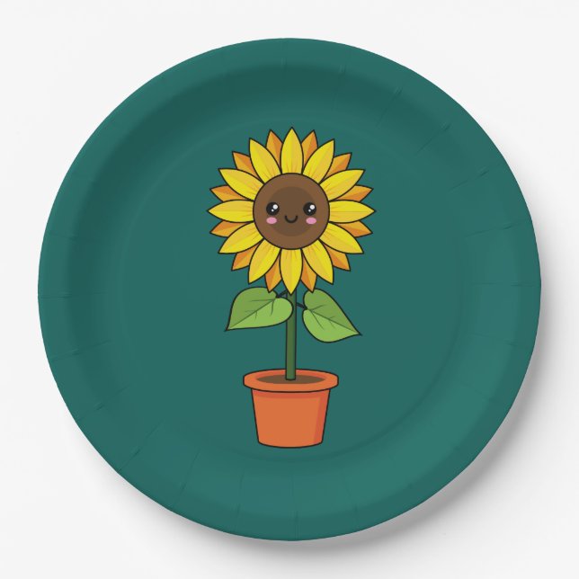 Kawaii Sunflower Plant in a Pot Paper Plate (Front)