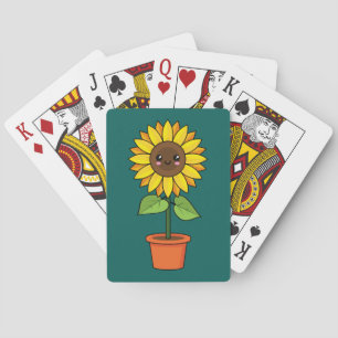 Kawaii Sunflower Plant in a Pot Playing Cards