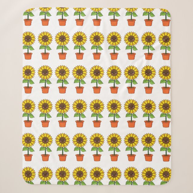 Kawaii Sunflower Plant in a Pot Sherpa Blanket (Front)