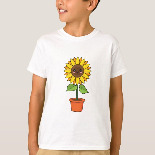 Kawaii Sunflower Plant in a Pot T-Shirt (Front)