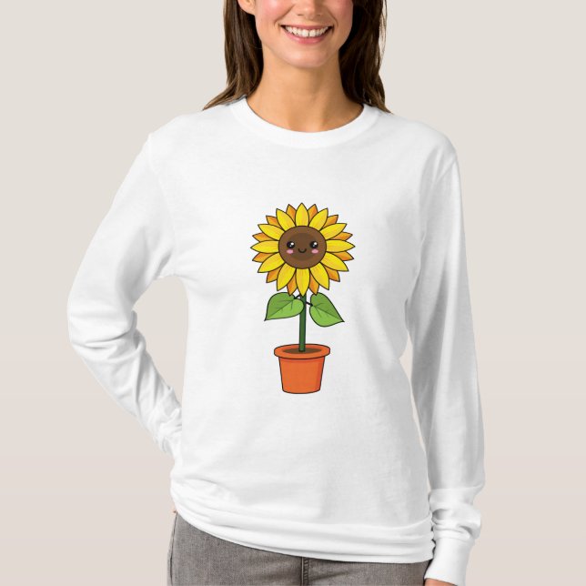 Kawaii Sunflower Plant in a Pot T-Shirt (Front)