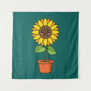 Kawaii Sunflower Plant in a Pot Tapestry