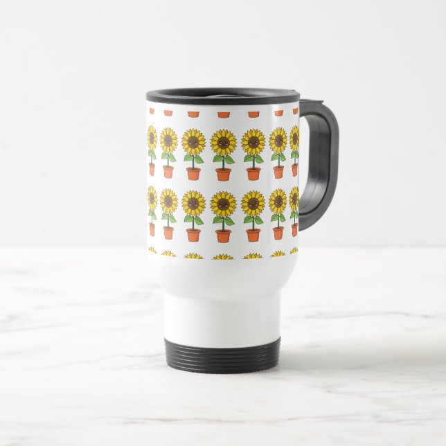 Kawaii Sunflower Plant in a Pot Travel Mug (Front Right)