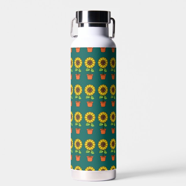 Kawaii Sunflower Plant in a Pot Water Bottle (Front)