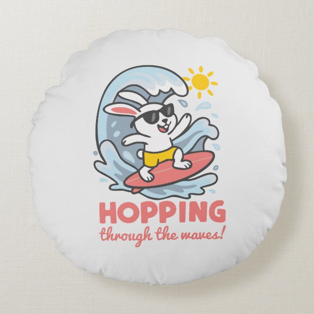 Kawaii surfer bunny child's cushion (Front)
