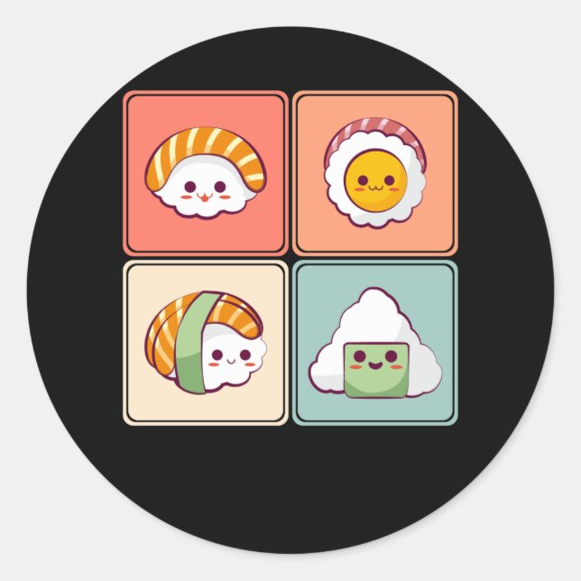 Kawaii Sushi Anime Cute Japanese Food Lover Classic Round Sticker (Front)