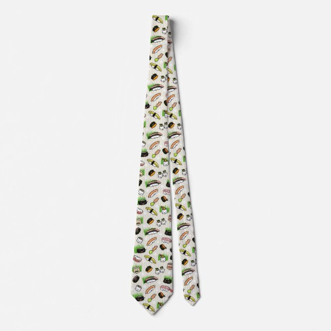 Kawaii Sushi Characters Pattern Fun Novelty Tie (Front)