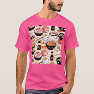 Kawaii Sushi Friends  Funny Japanese Food Pattern  T-Shirt