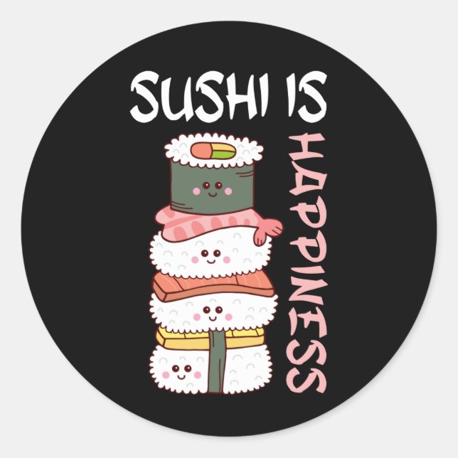 Kawaii Sushi Happy Anime Cute Japanese Food Classic Round Sticker (Front)