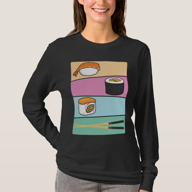 Kawaii Sushi Japanese Food Maki Nigiri Chopsticks T-Shirt (Front)
