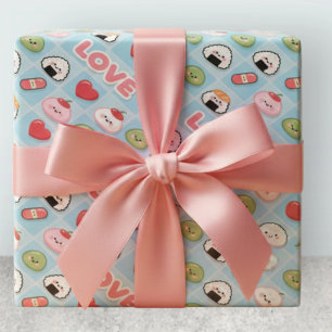 Kawaii Sushi Mochi Food LOVE Pattern Wrapping Paper