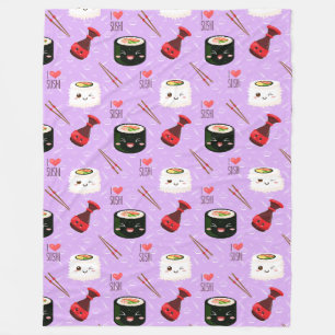 Kawaii Sushi Pattern Fleece Blanket