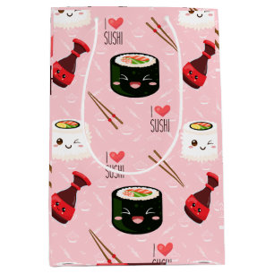 Kawaii Sushi Pattern Light Pink Medium Gift Bag