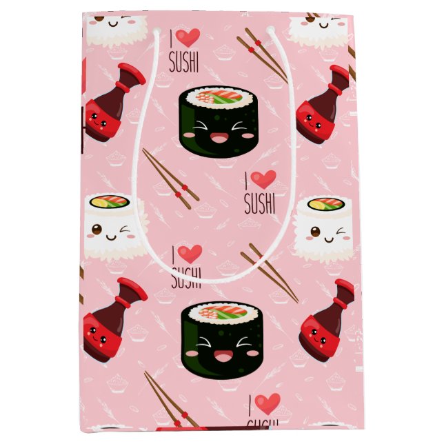 Kawaii Sushi Pattern Light Pink      Medium Gift Bag (Front)