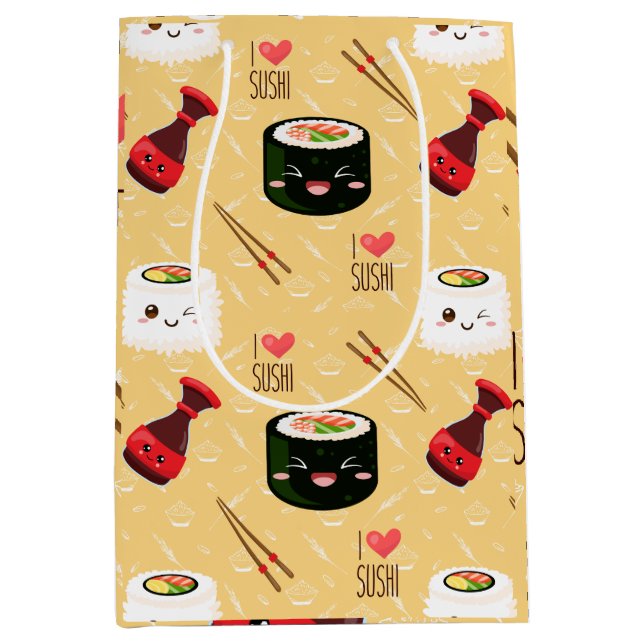 Kawaii Sushi Pattern Light Yellow    Medium Gift Bag (Front)