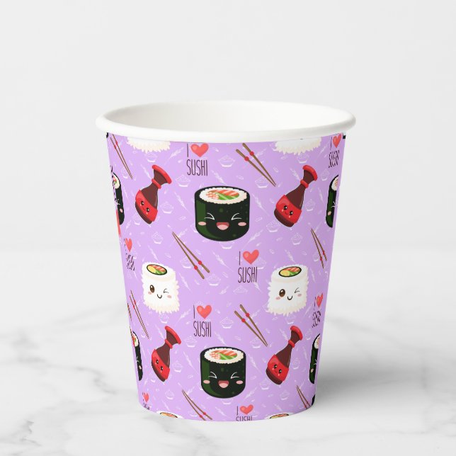 Kawaii Sushi Pattern     Paper Cups (Front)