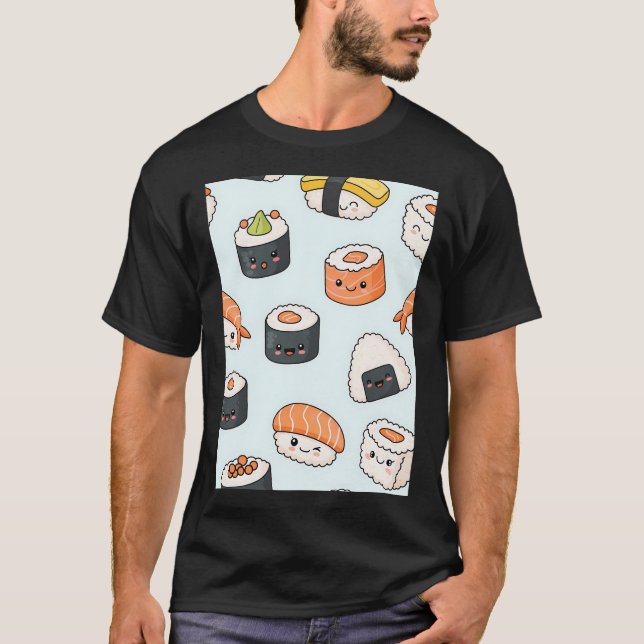 Kawaii Sushi Pattern T-Shirt (Front)
