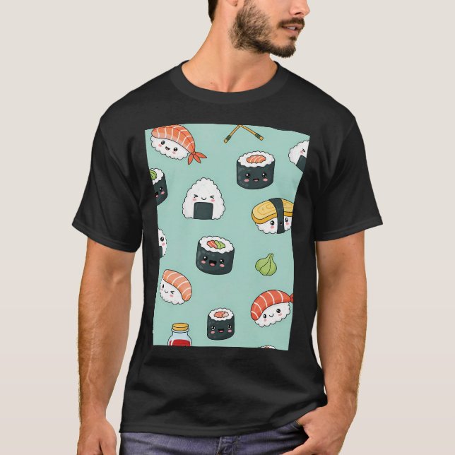 Kawaii Sushi Pattern T-Shirt (Front)