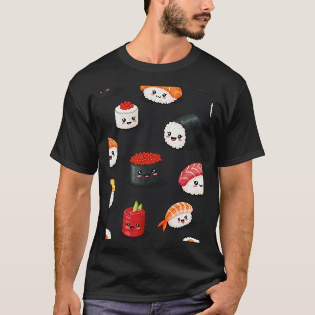Kawaii Sushi Pattern T-Shirt (Front)
