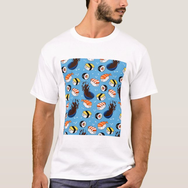 Kawaii Sushi Pattern  T-Shirt (Front)