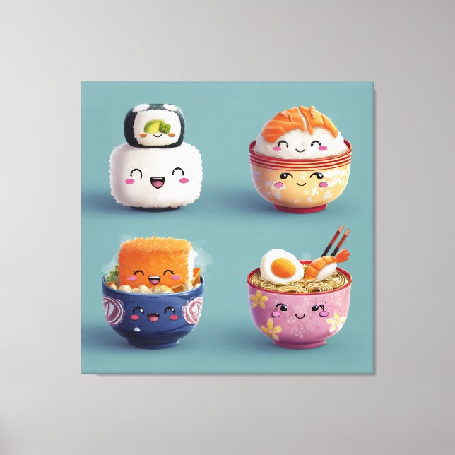 Kawaii Sushi & Ramen Crew Canvas Print (Front)
