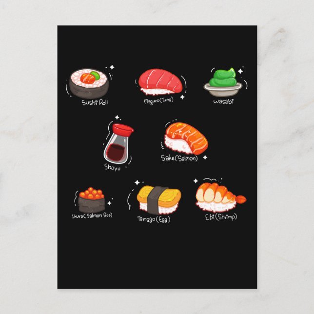Kawaii Sushi Roll Wasabi Maguro Japanese Food Postcard (Front)