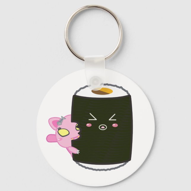 Kawaii Sushi Roll with Nadel the Cat Key Ring (Front)