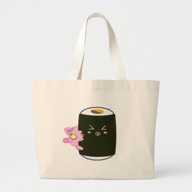 Kawaii Sushi Roll with Nadel the Cat Large Tote Bag (Front)