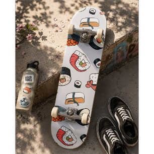 Kawaii Sushi Rolls Pattern Slip-On Sneakers Skateboard