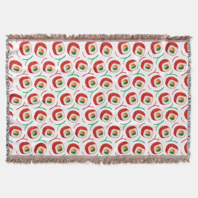 kawaii sushi rolls, sushi pattern throw blanket (Front)