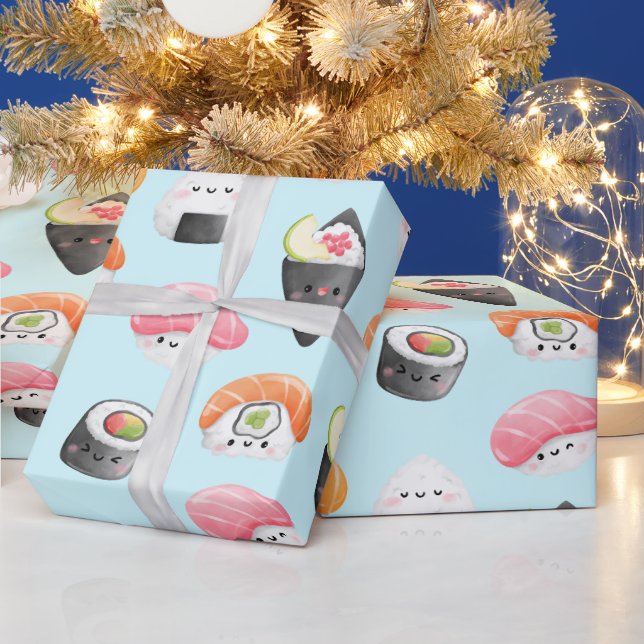 kawaii sushi rolls, sushi pattern wrapping paper (Holidays)