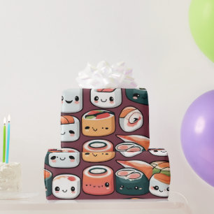 kawaii sushi rolls, sushi pattern wrapping paper