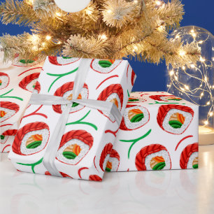 kawaii sushi rolls, sushi pattern wrapping paper